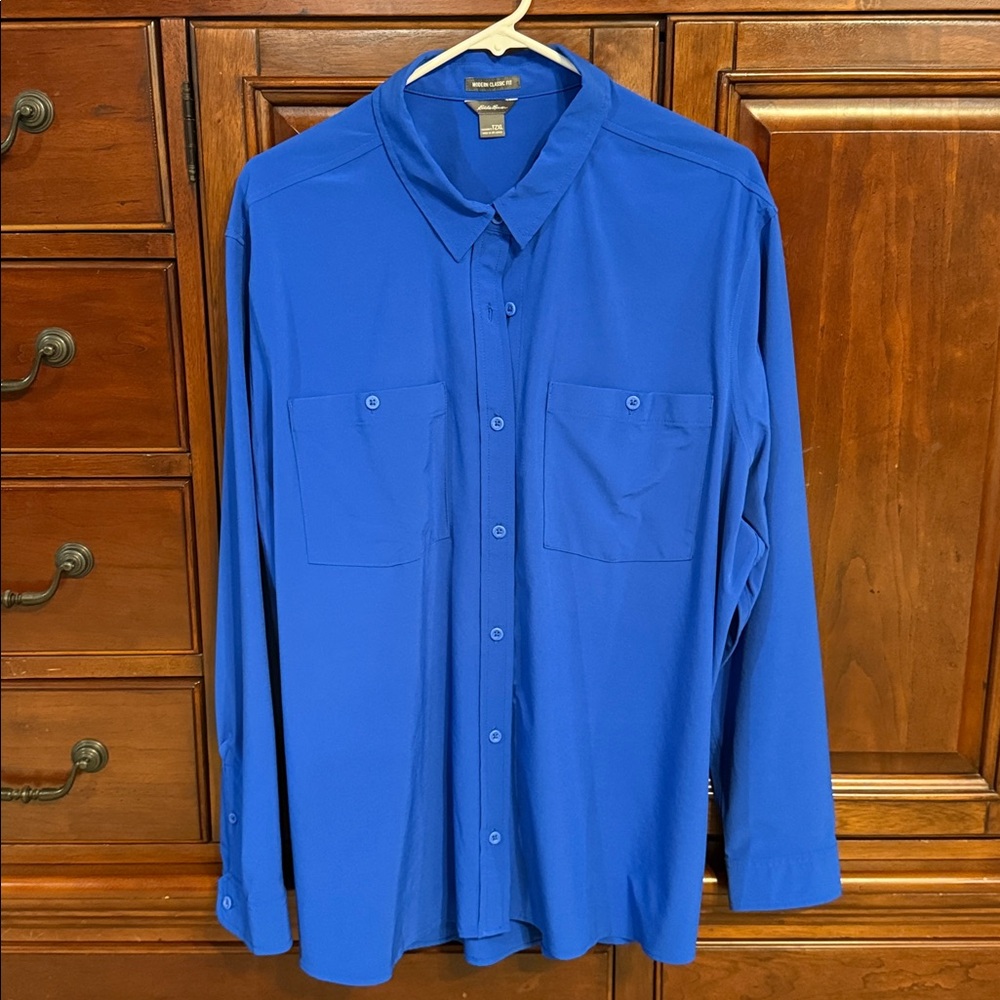 Eddie Bauer Button Down Wrinkle Resistant Royal Blue Shirt, T2XL